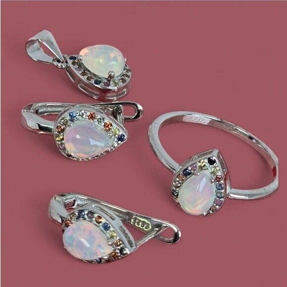 925 Sterling Silver Jewelry Set with Natural White Opal & Multicolor Sapphire - Picture 12 of 12